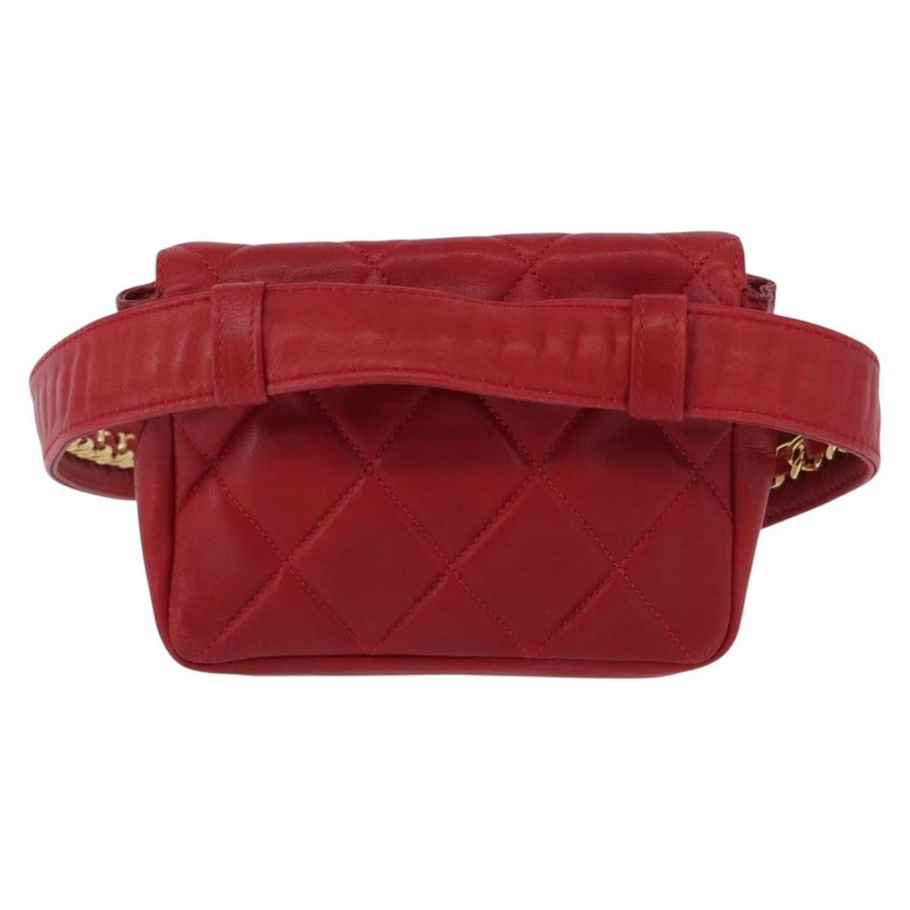 Chanel Vintage Cc Flap Waist Bag Quilted Lambskin Red Leather Clutche & Pouche Bag (Pre-Owned)