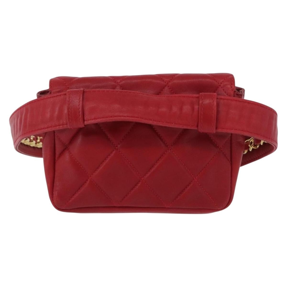 Chanel Vintage Cc Flap Waist Bag Quilted Lambskin Red Leather Clutche & Pouche Bag (Pre-Owned)