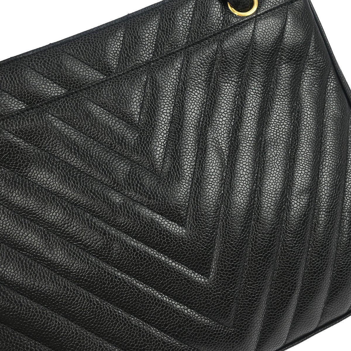 Chanel Vintage Zip Shoulder Bag Chevron Caviar Black Leather Shoulder Bag Bag (Pre-Owned)