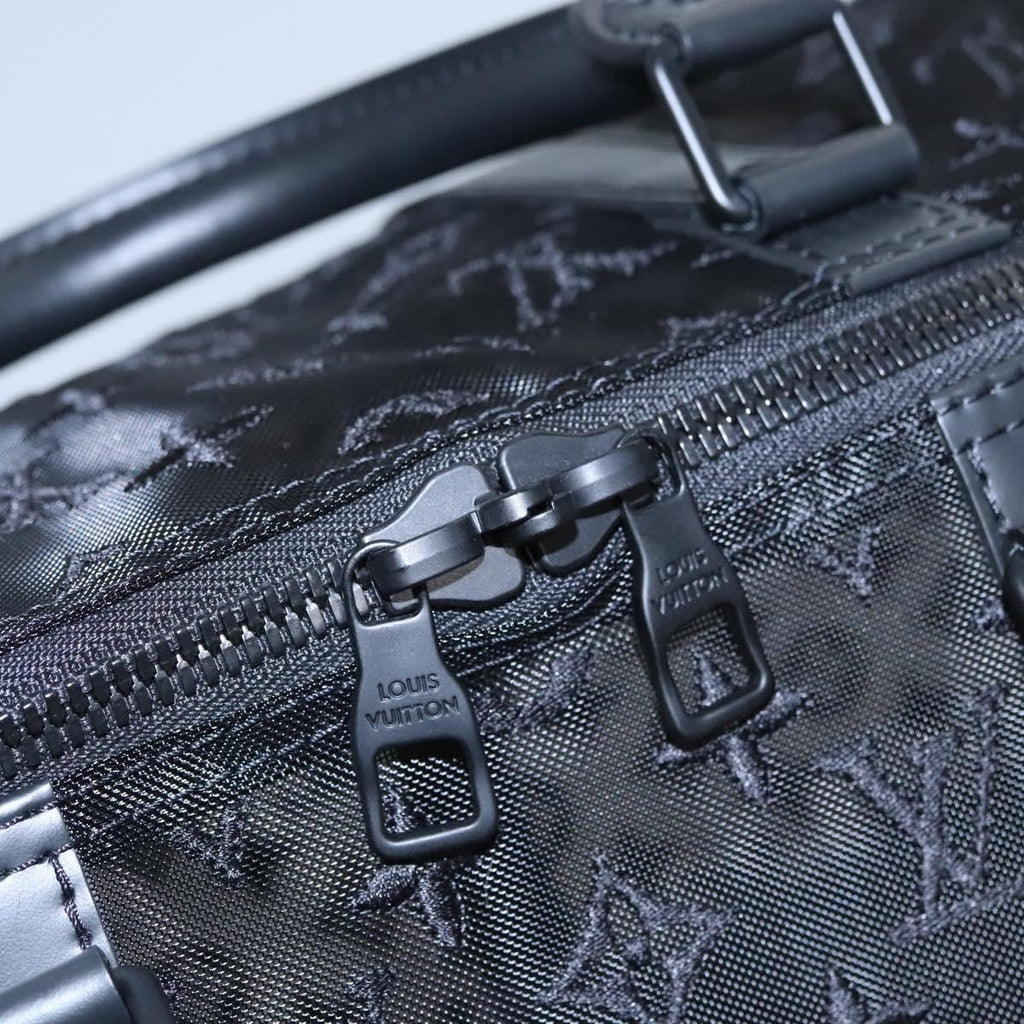 Louis Vuitton Keepall Bandouliere Bag Monogram See Through Mesh Black Nylon Travel Bag Bag (Pre-Owned)