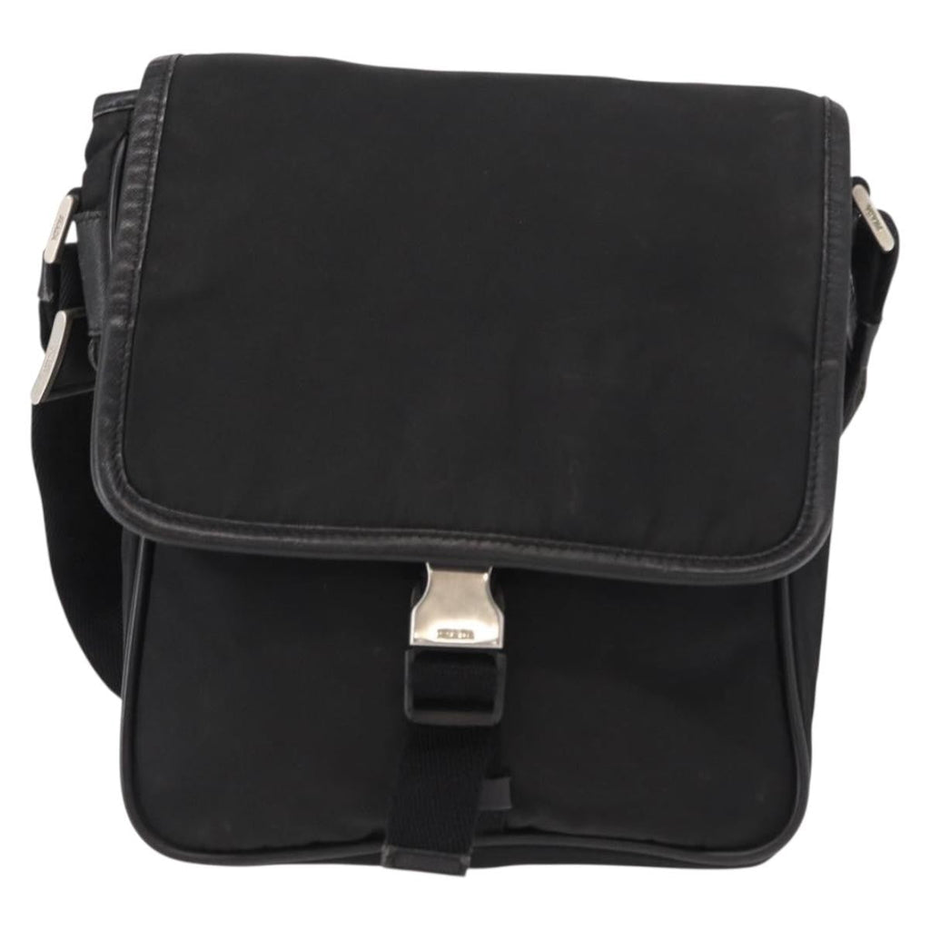 Prada Logo Flap Messenger Bag Tessuto Black Nylon Shoulder Bag Bag (Pre-Owned)