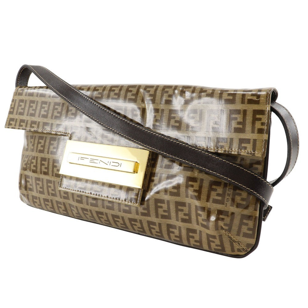 Fendi Zucchino Mamma Baguette Vinyl Brown Plastic Shoulder Bag Bag (Pre-Owned)