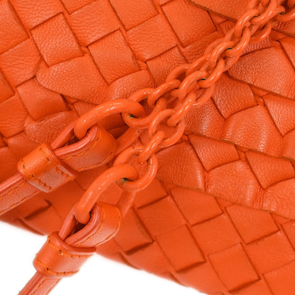Bottega Veneta Intrecciato Shoulder Bag Leather Orange Leather Shoulder Bag Bag (Pre-Owned)