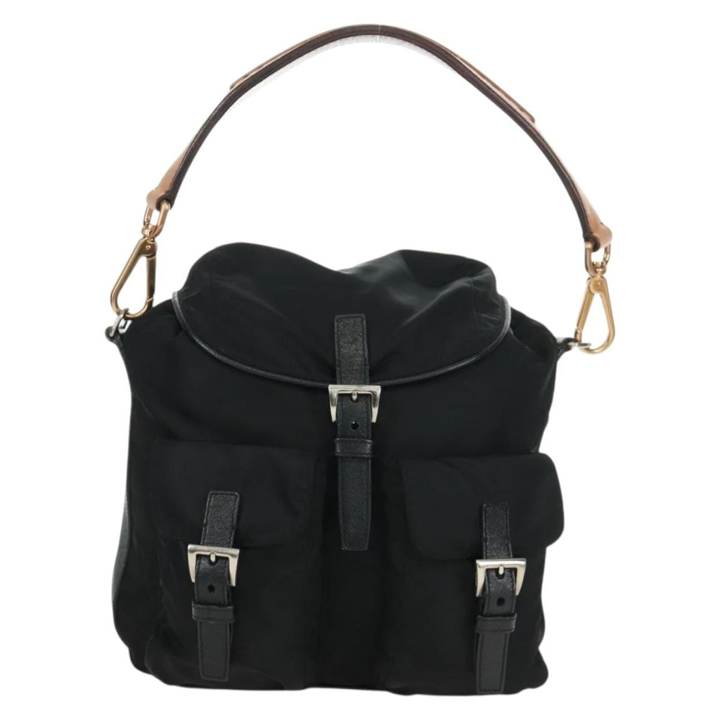 Prada Double Pocket Drawstring Shoulder Bag Tessuto Black Nylon Shoulder Bag Bag (Pre-Owned)