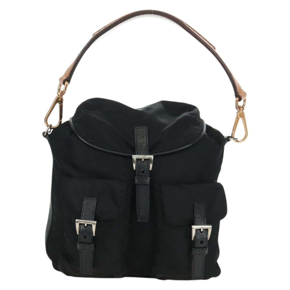 Prada Double Pocket Drawstring Shoulder Bag Tessuto Black Nylon Shoulder Bag Bag (Pre-Owned)