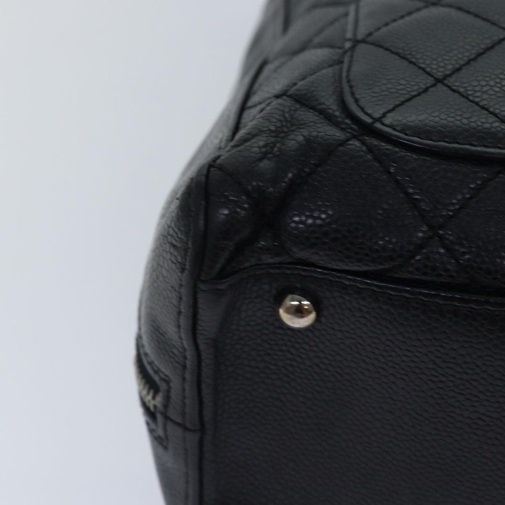 Chanel Vintage Cc Zip Around Bowler Bag Quilted Caviar Black Leather Handbag (Pre-Owned)