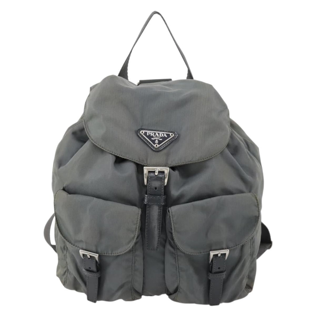 Prada Double Front Pocket Backpack Tessuto Gray Nylon Backpack Bag (Pre-Owned)