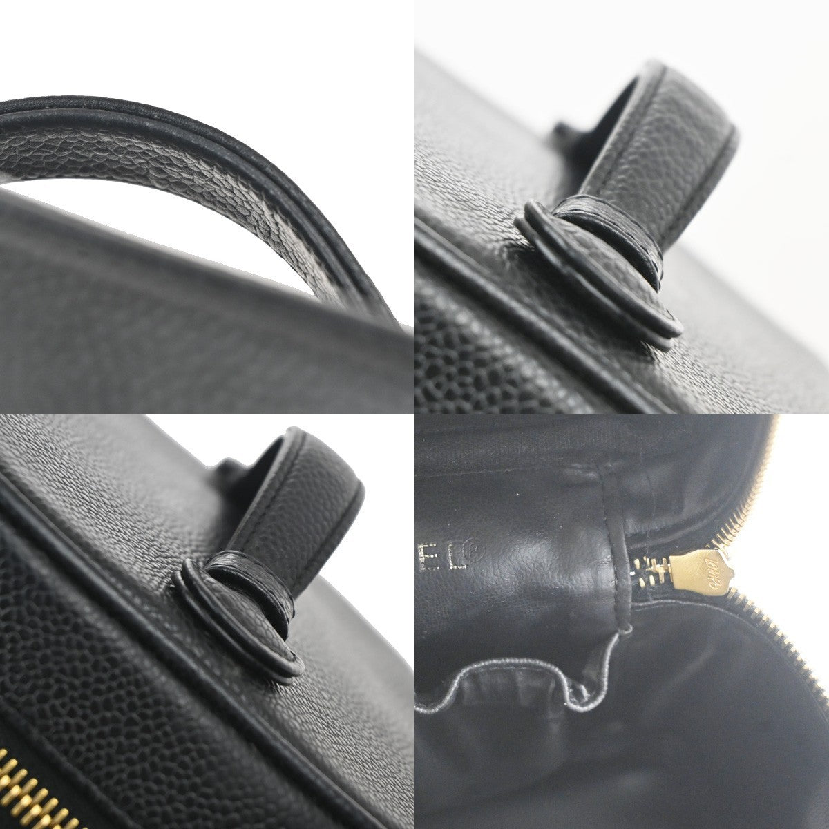 Chanel Vintage Timeless Cosmetic Case Caviar Black Leather Handbag (Pre-Owned)