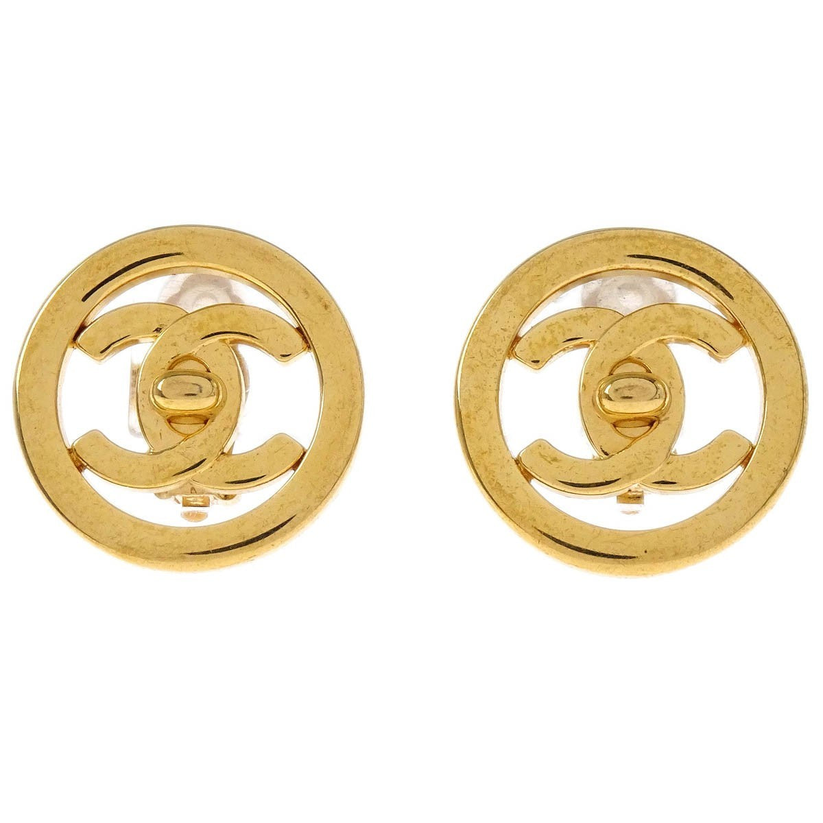 Chanel Cc Round Earrings Metal Gold Gold_Plated Earrings Jewelry (Pre-Owned)