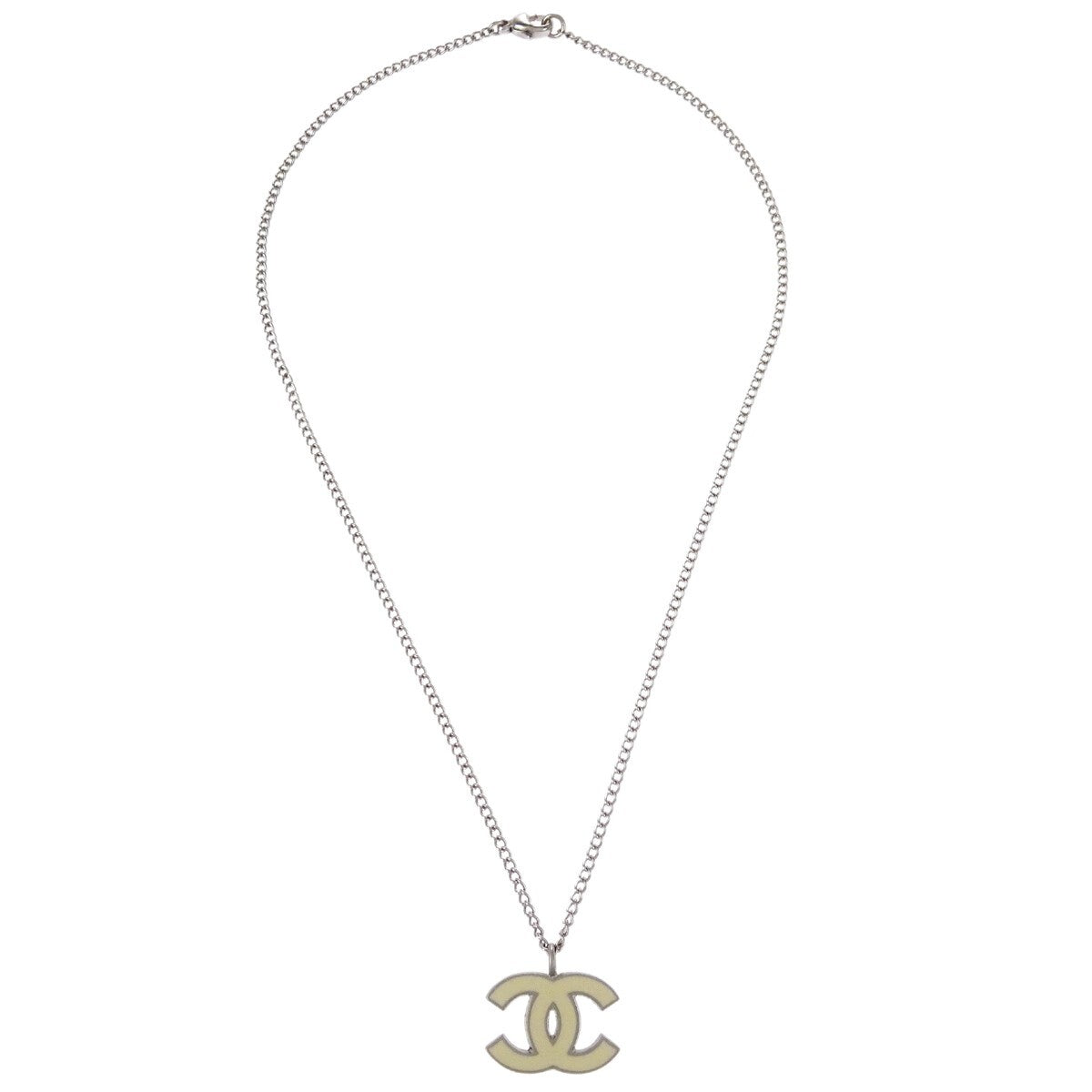 Chanel Cc Pendant Necklace Metal Silver Silver_Plated Necklace Jewelry (Pre-Owned)