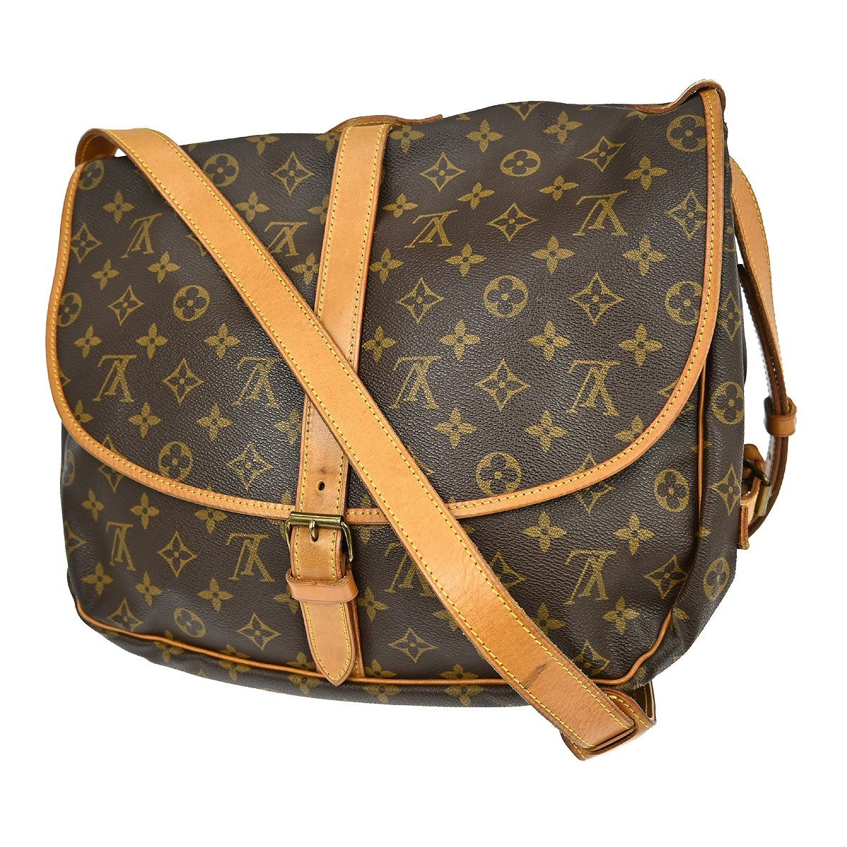 Louis Vuitton Saumur Handbag Monogram Canvas Brown Canvas Shoulder Bag Bag (Pre-Owned)