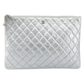 Chanel O Case Clutch Quilted Crumpled Calfskin Silver Leather Clutche & Pouche Bag (Pre-Owned)