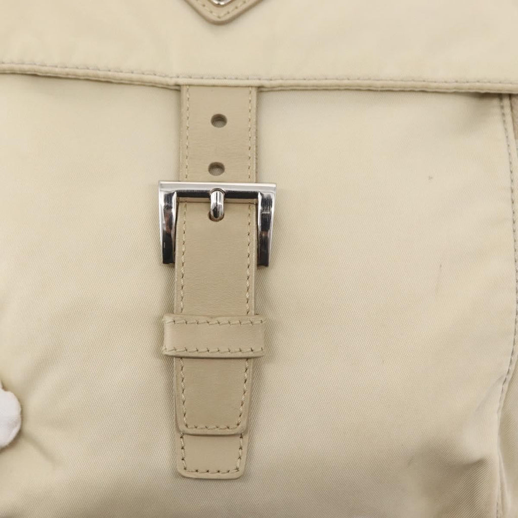 Prada Buckle Messenger Bag Tessuto Beige Nylon Shoulder Bag Bag (Pre-Owned)