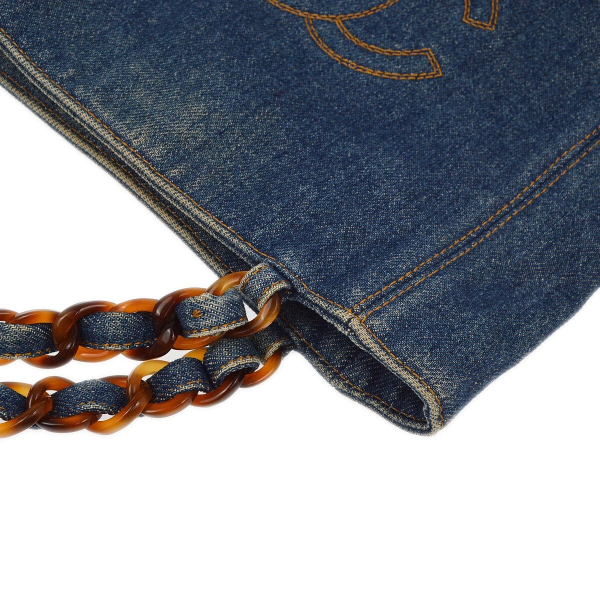 Chanel Vintage Resin Chain Tote Denim Blue Denim_Jeans Tote Bag Bag (Pre-Owned)