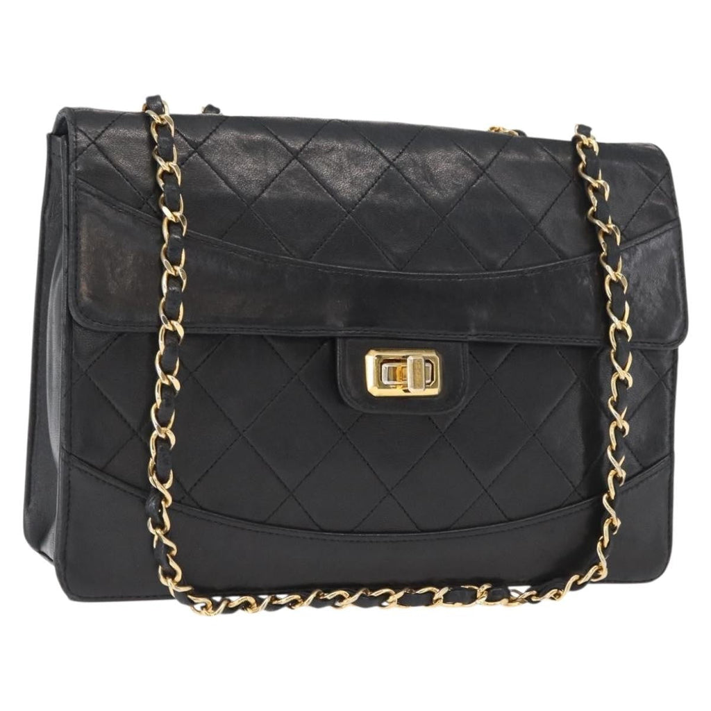 Chanel Vintage Mademoiselle Lock Trapezoid Flap Bag Quilted Lambskin Black Leather Shoulder Bag Bag (Pre-Owned)