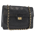 Chanel Vintage Mademoiselle Lock Trapezoid Flap Bag Quilted Lambskin Black Leather Shoulder Bag Bag (Pre-Owned)