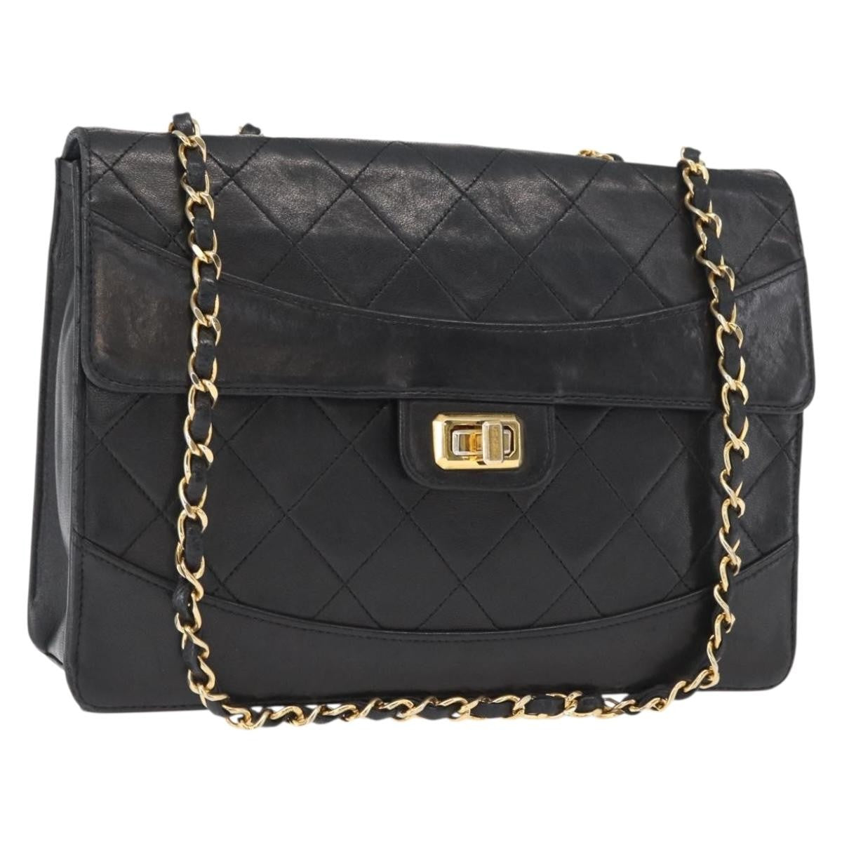 Chanel Vintage Mademoiselle Lock Trapezoid Flap Bag Quilted Lambskin Black Leather Shoulder Bag Bag (Pre-Owned)
