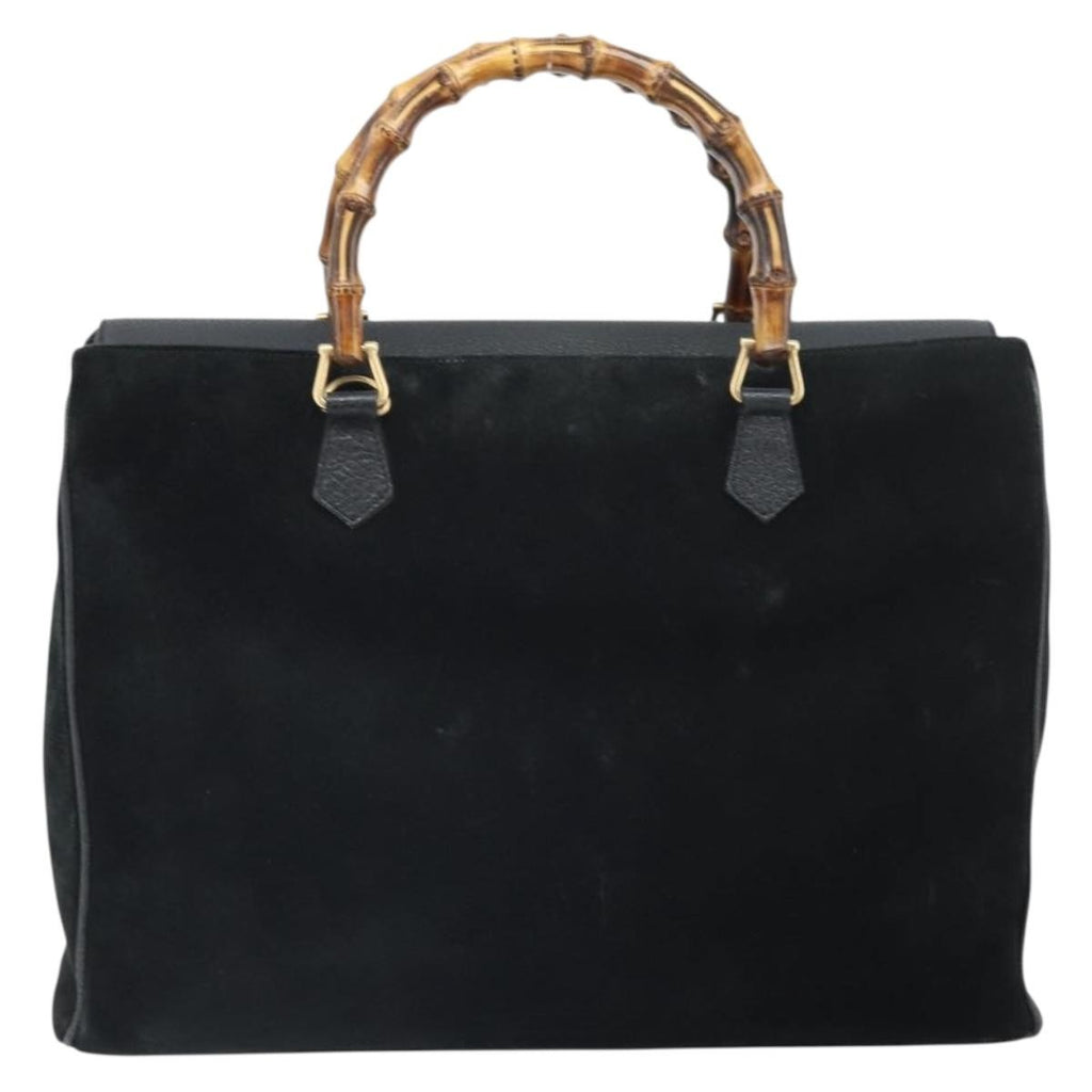Gucci Bamboo Tote Bag Suede Black Suede Tote Bag Bag (Pre-Owned)