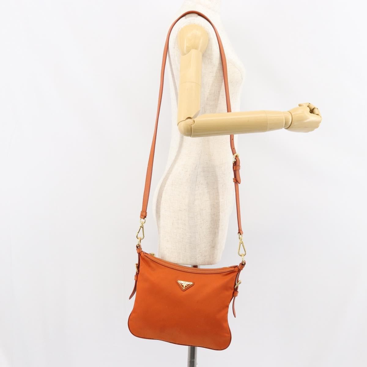 Prada Flat Messenger Tessuto With Leather Orange Nylon Shoulder Bag Bag (Pre-Owned)