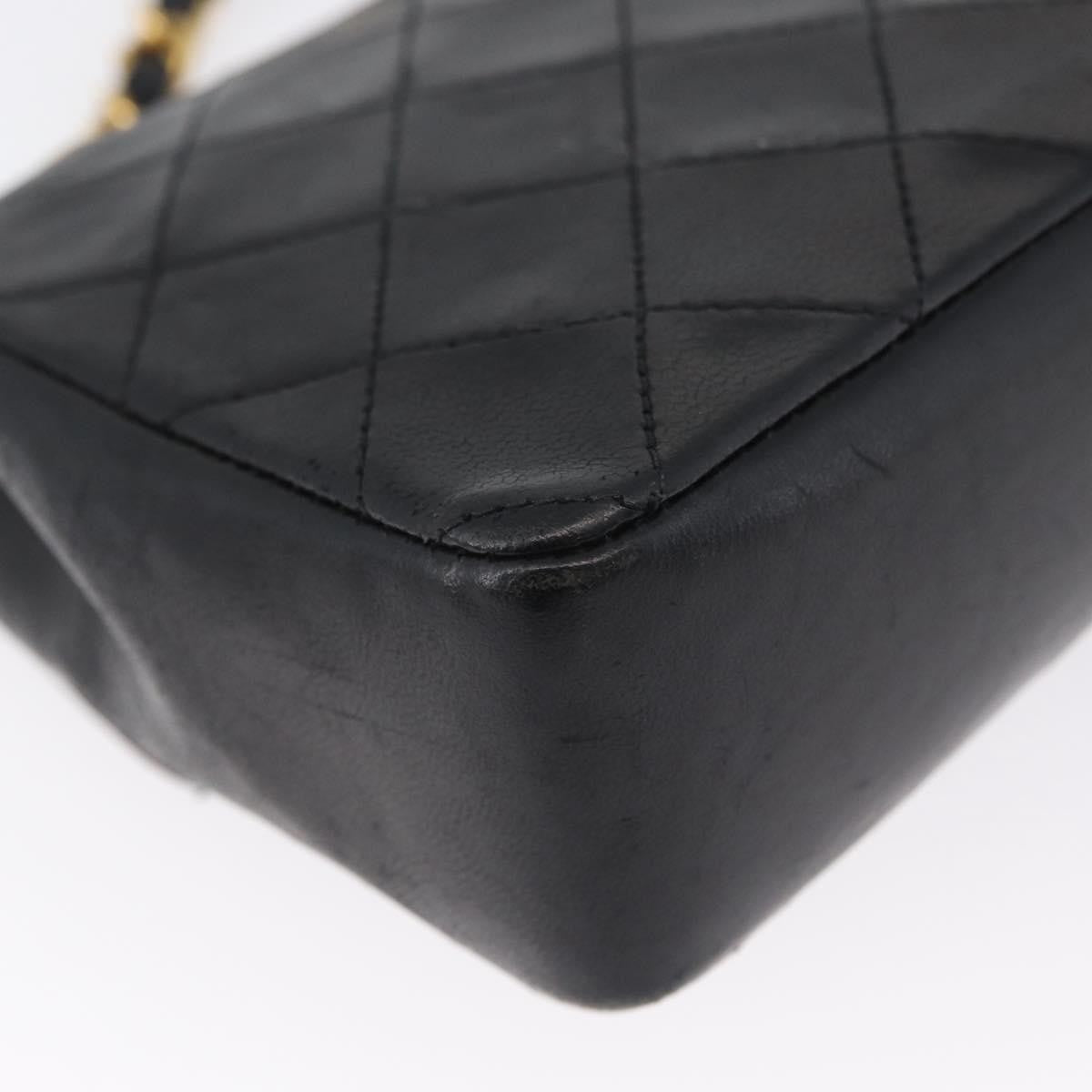 Chanel Vintage Square Cc Flap Bag Quilted Lambskin Black Leather Shoulder Bag Bag (Pre-Owned)