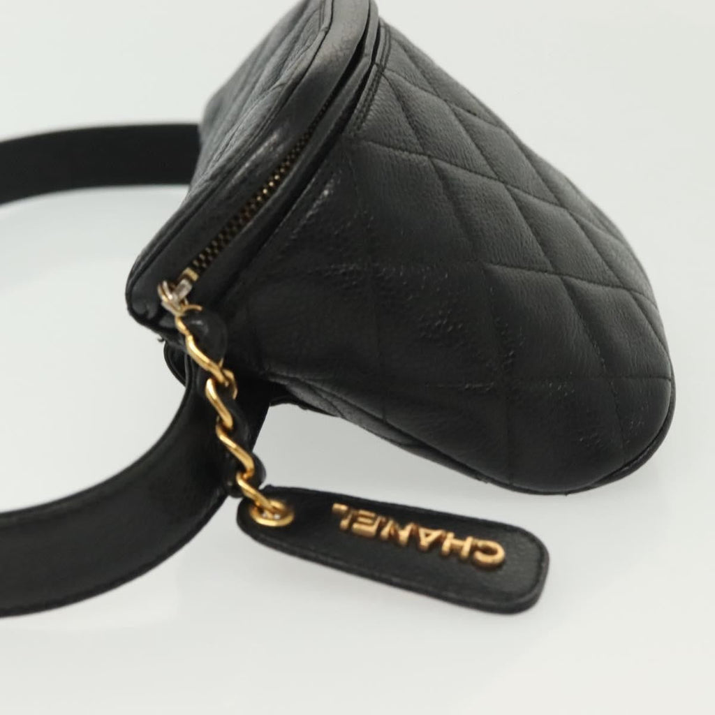 Chanel Vintage Zip Belt Bag Quilted Caviar Black Leather Clutche & Pouche Bag (Pre-Owned)