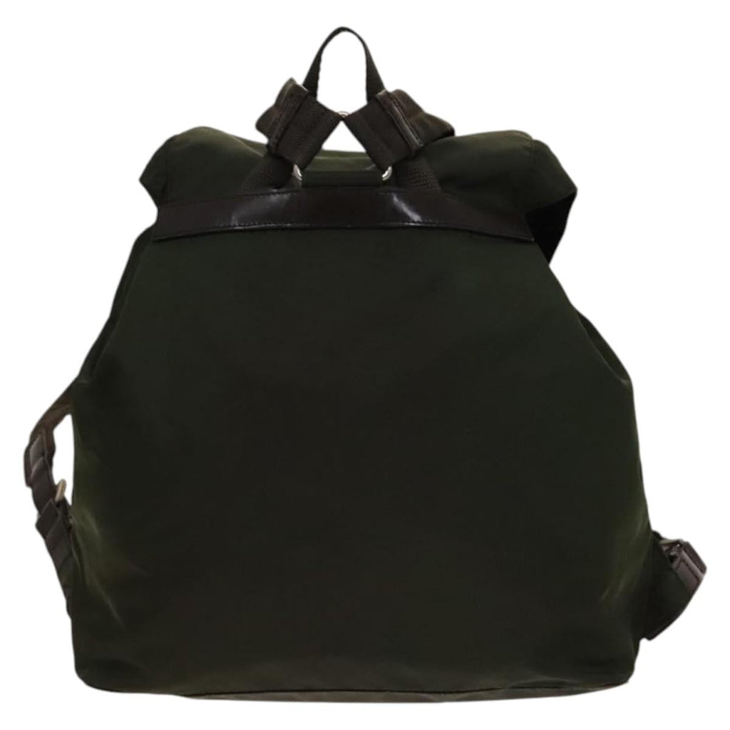 Prada Vela Double Front Pocket Backpack Tessuto With Saffiano Leather Khaki Nylon Backpack Bag (Pre-Owned)