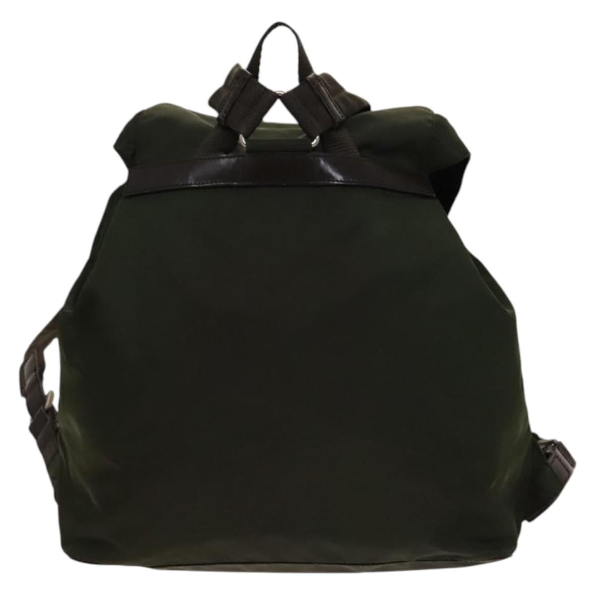 Prada Vela Double Front Pocket Backpack Tessuto With Saffiano Leather Khaki Nylon Backpack Bag (Pre-Owned)