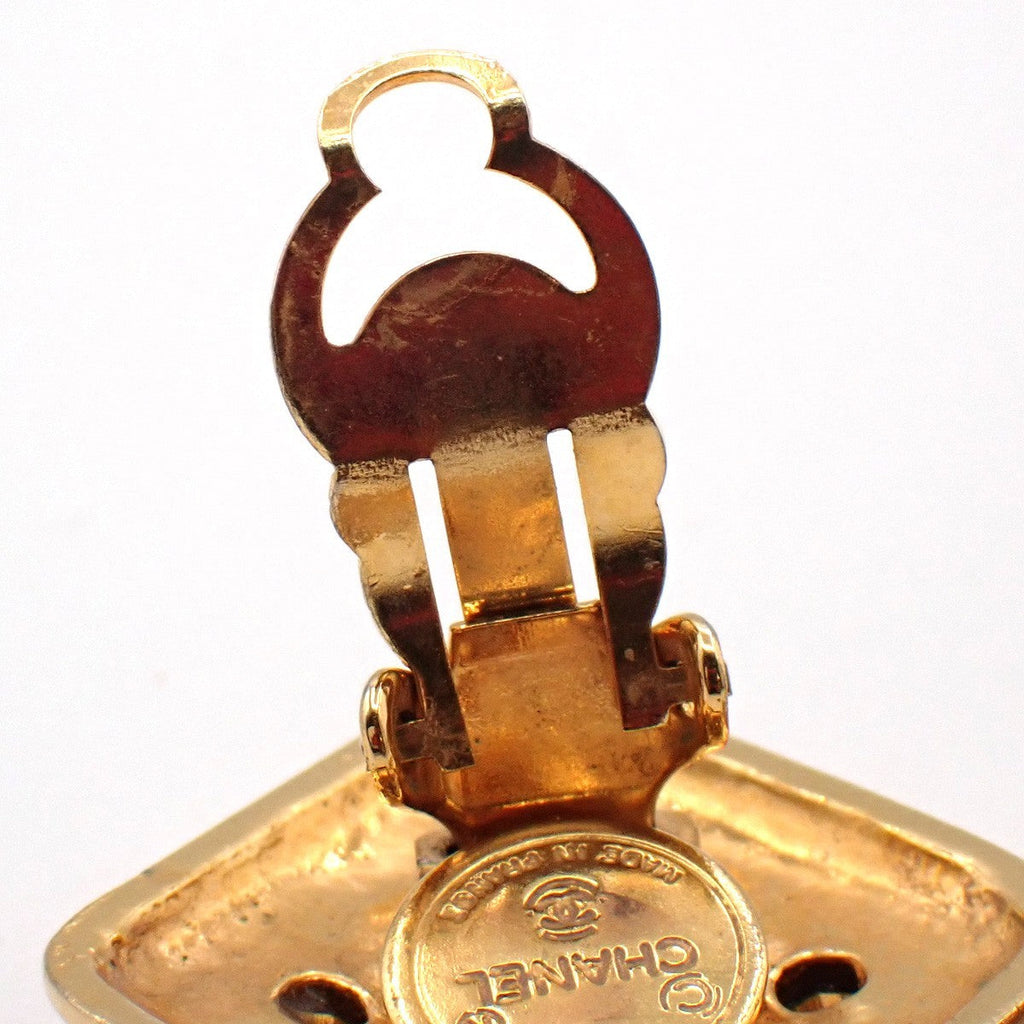 Chanel Vintage Cc Diamond Shape Clips-On Earrings Gold-Plated Gold Gold_Plated Earrings Jewelry (Pre-Owned)