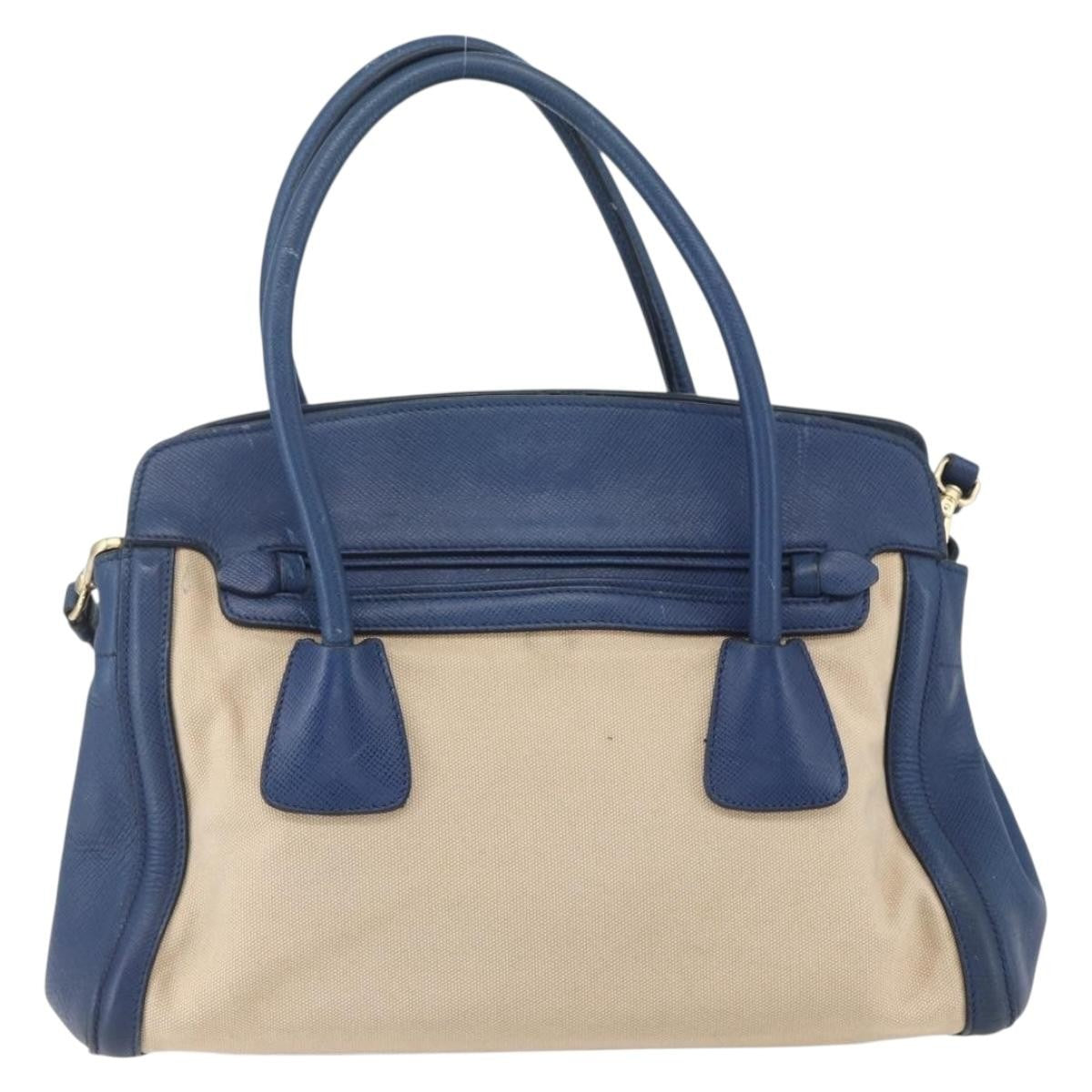 Prada Cuir Frame Convertible Tote Canvas And Saffiano Leather Beige Canvas Tote Bag Bag (Pre-Owned)
