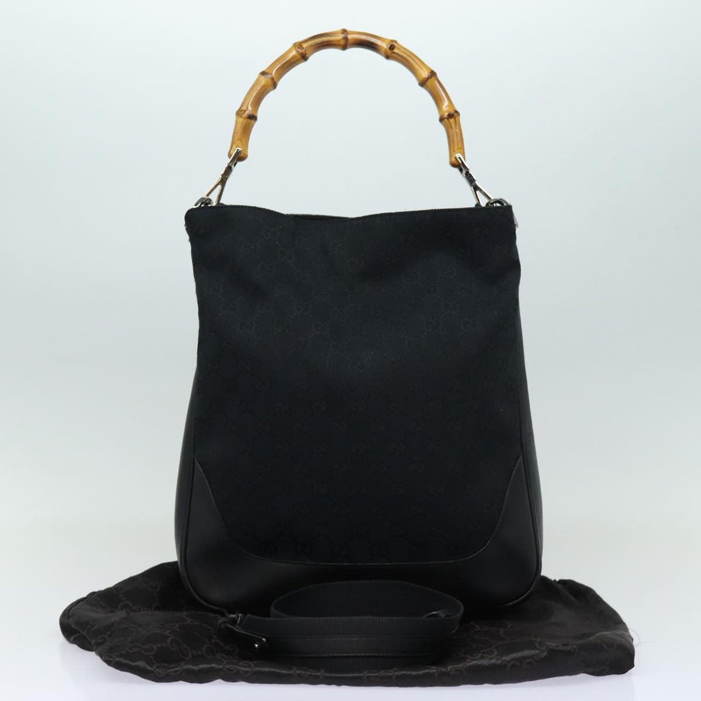Gucci Bamboo Shoulder Bag Gg Canvas Black Canvas Shoulder Bag Bag (Pre-Owned)