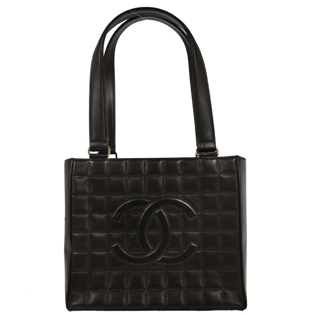 Chanel Chocolate Bar Cc Tote Quilted Leather Black Leather Tote Bag Bag (Pre-Owned)