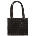 Chanel Chocolate Bar Cc Tote Quilted Leather Black Leather Tote Bag Bag (Pre-Owned)