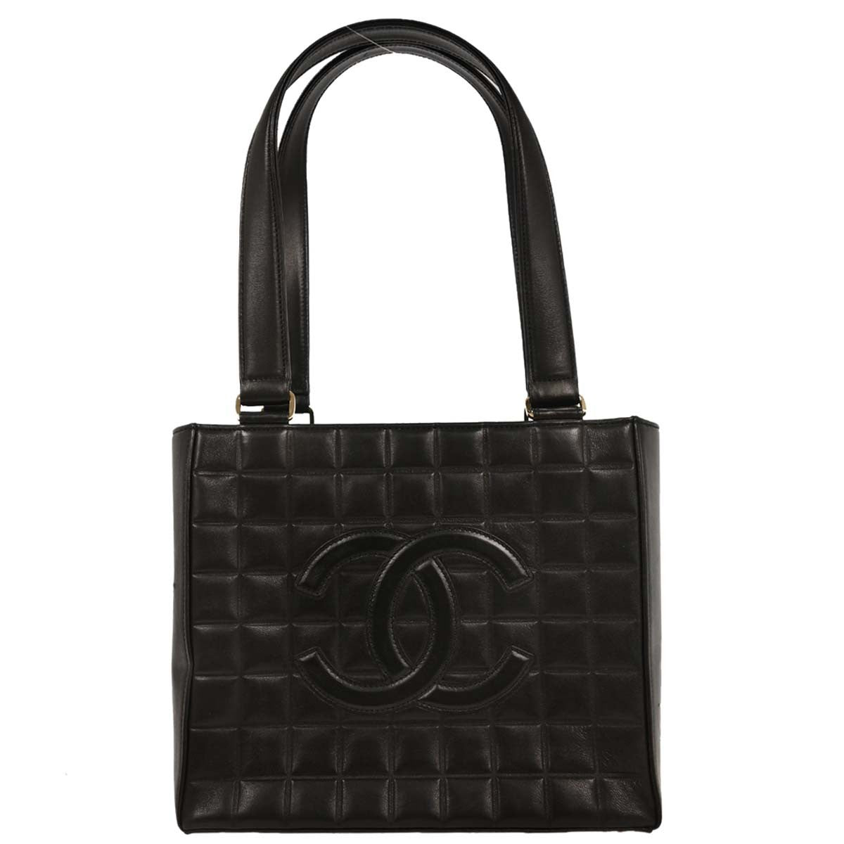 Chanel Chocolate Bar Cc Tote Quilted Leather Black Leather Tote Bag Bag (Pre-Owned)
