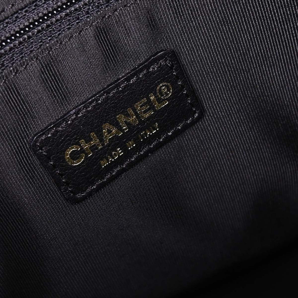 Chanel Chocolate Bar Cc Tote Quilted Leather Black Leather Tote Bag Bag (Pre-Owned)