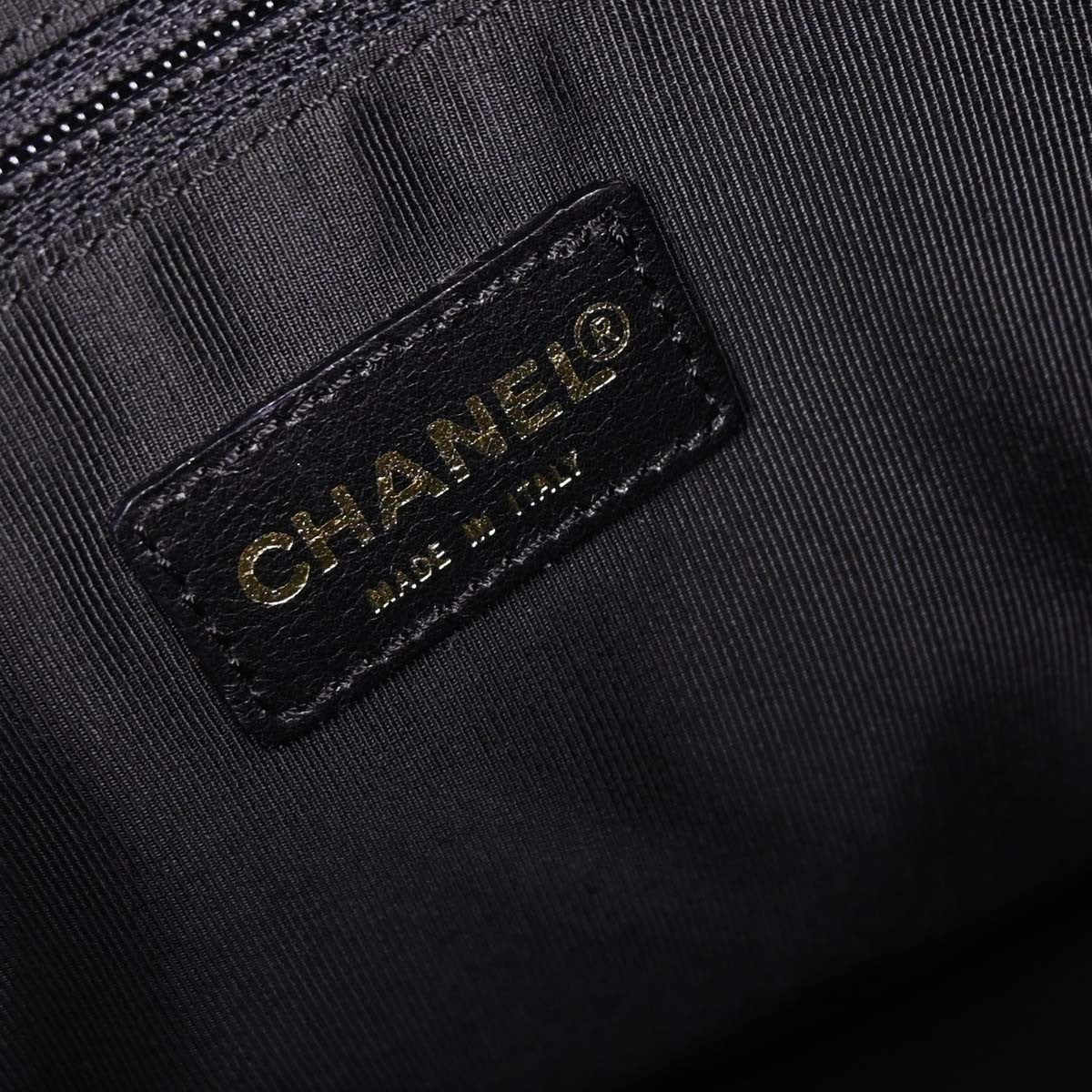 Chanel Chocolate Bar Cc Tote Quilted Leather Black Leather Tote Bag Bag (Pre-Owned)