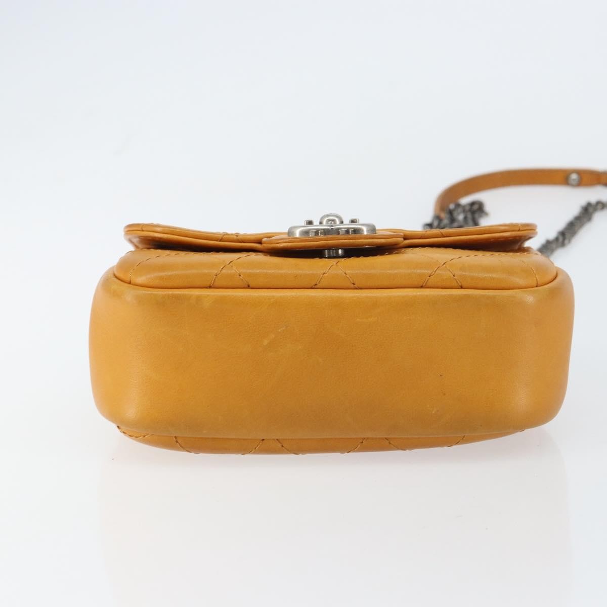 Chanel Chain Flap Bag Quilted Leather Orange Leather Shoulder Bag Bag (Pre-Owned)