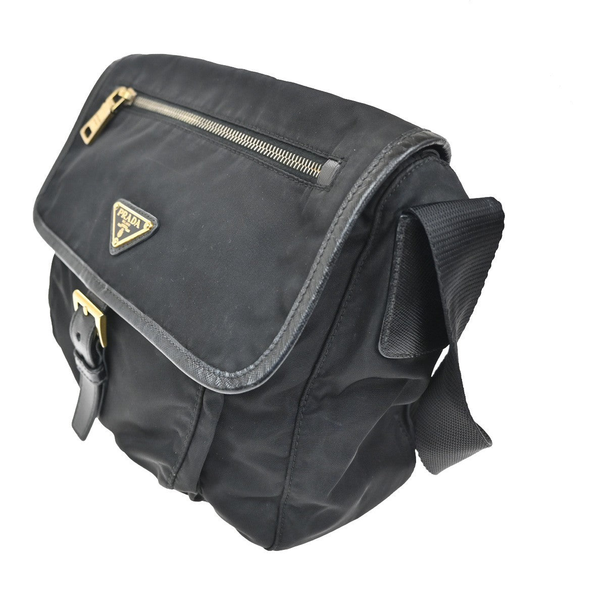 Prada Buckle Messenger Bag Tessuto Black Nylon Shoulder Bag Bag (Pre-Owned)