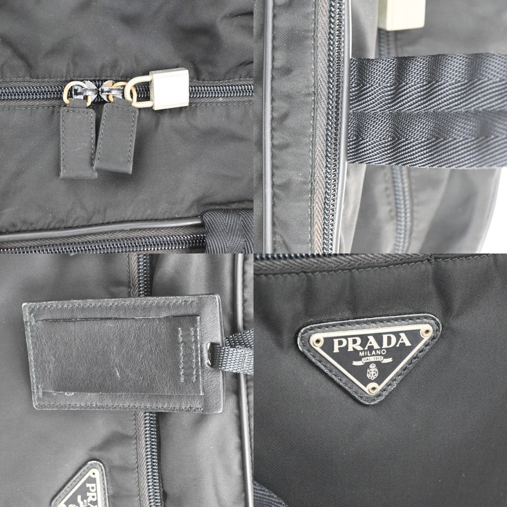 Prada Expandable Front Zip Boston Bag Tessuto Black Nylon Travel Bag Bag (Pre-Owned)