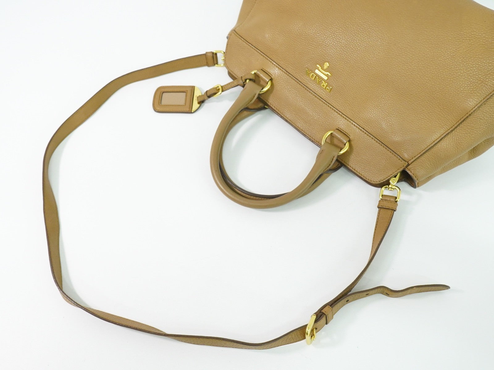 Prada Vintage Handbag Leather Beige Leather Handbag (Pre-Owned)
