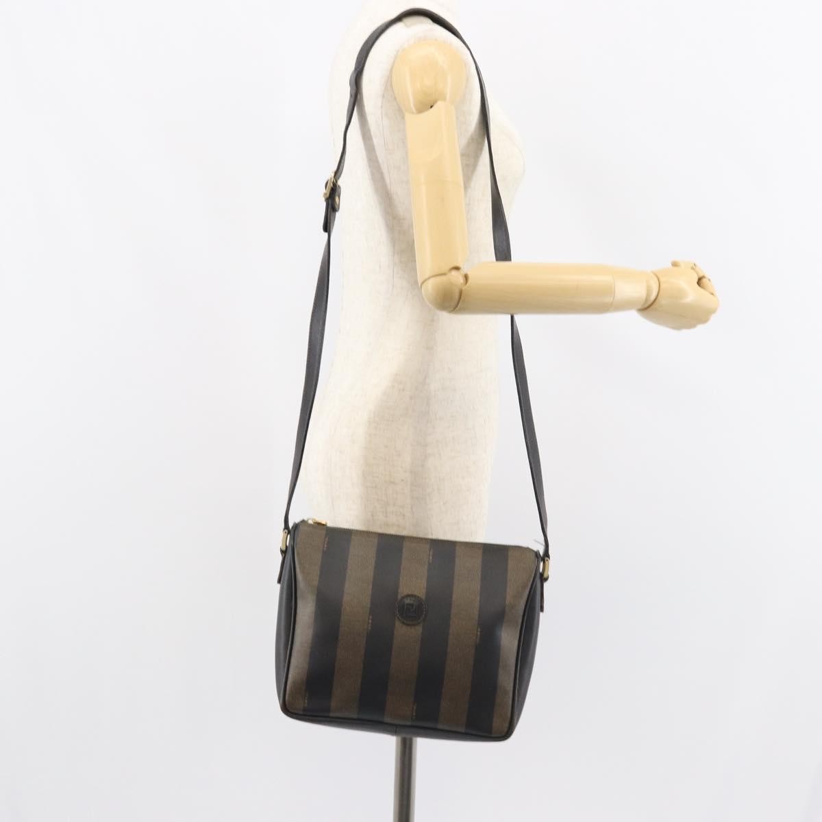 Fendi Vintage Pequin Shoulder Bag Pequin Brown Canvas Shoulder Bag Bag (Pre-Owned)