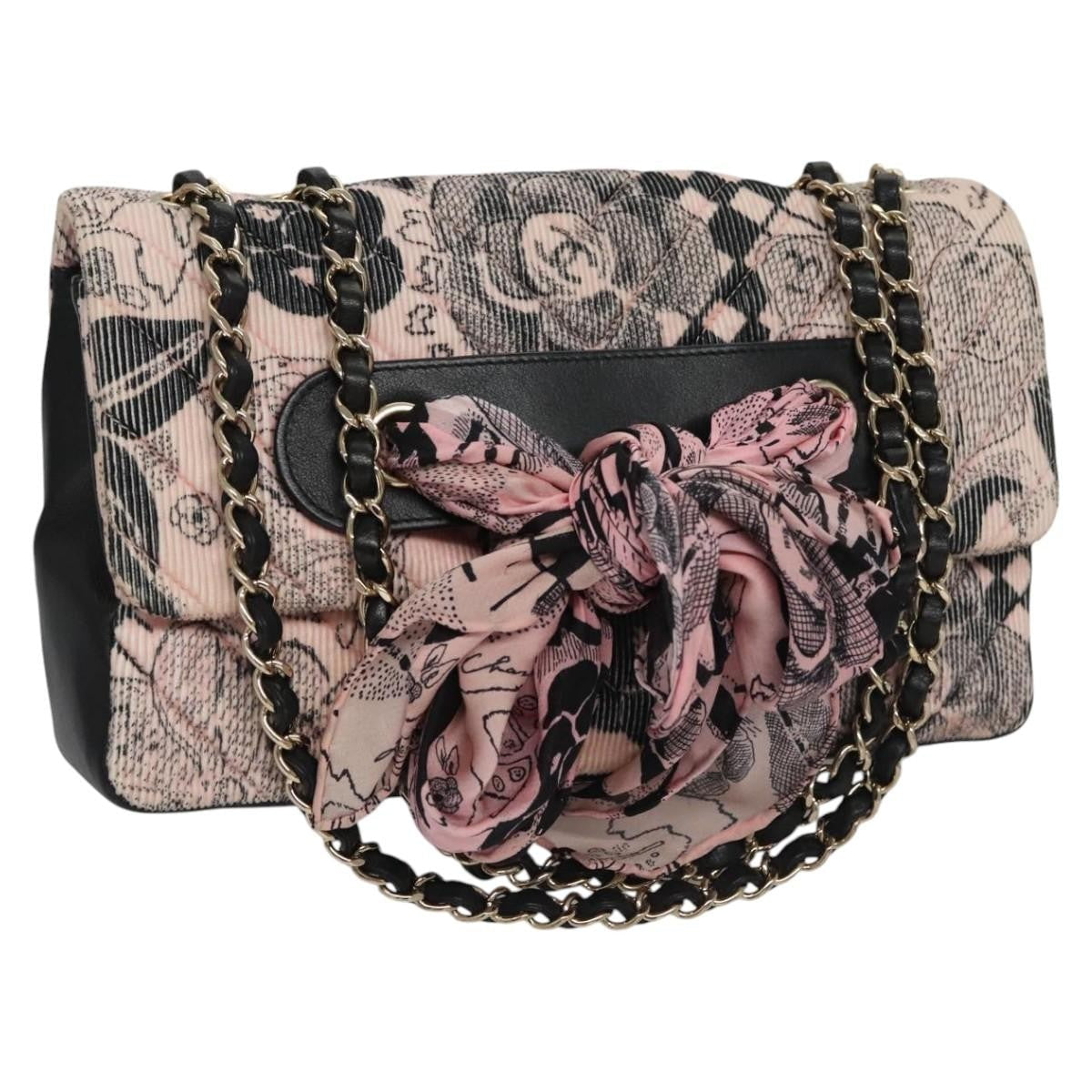 Chanel Flap Shoulder Bag Canvas Pink Cotton Shoulder Bag Bag (Pre-Owned)