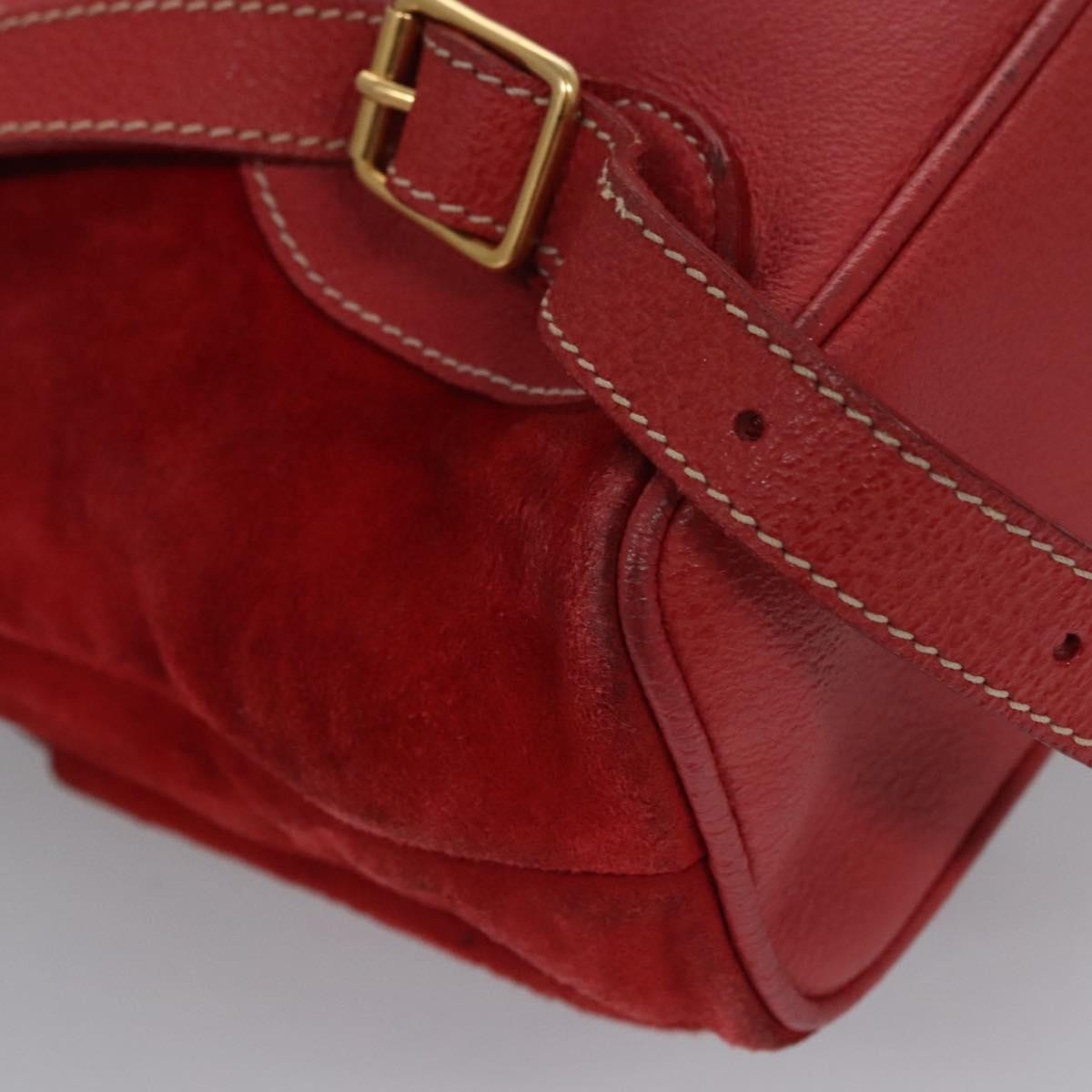Gucci Vintage Bamboo Backpack Suede And Leather Red Suede Backpack Bag (Pre-Owned)