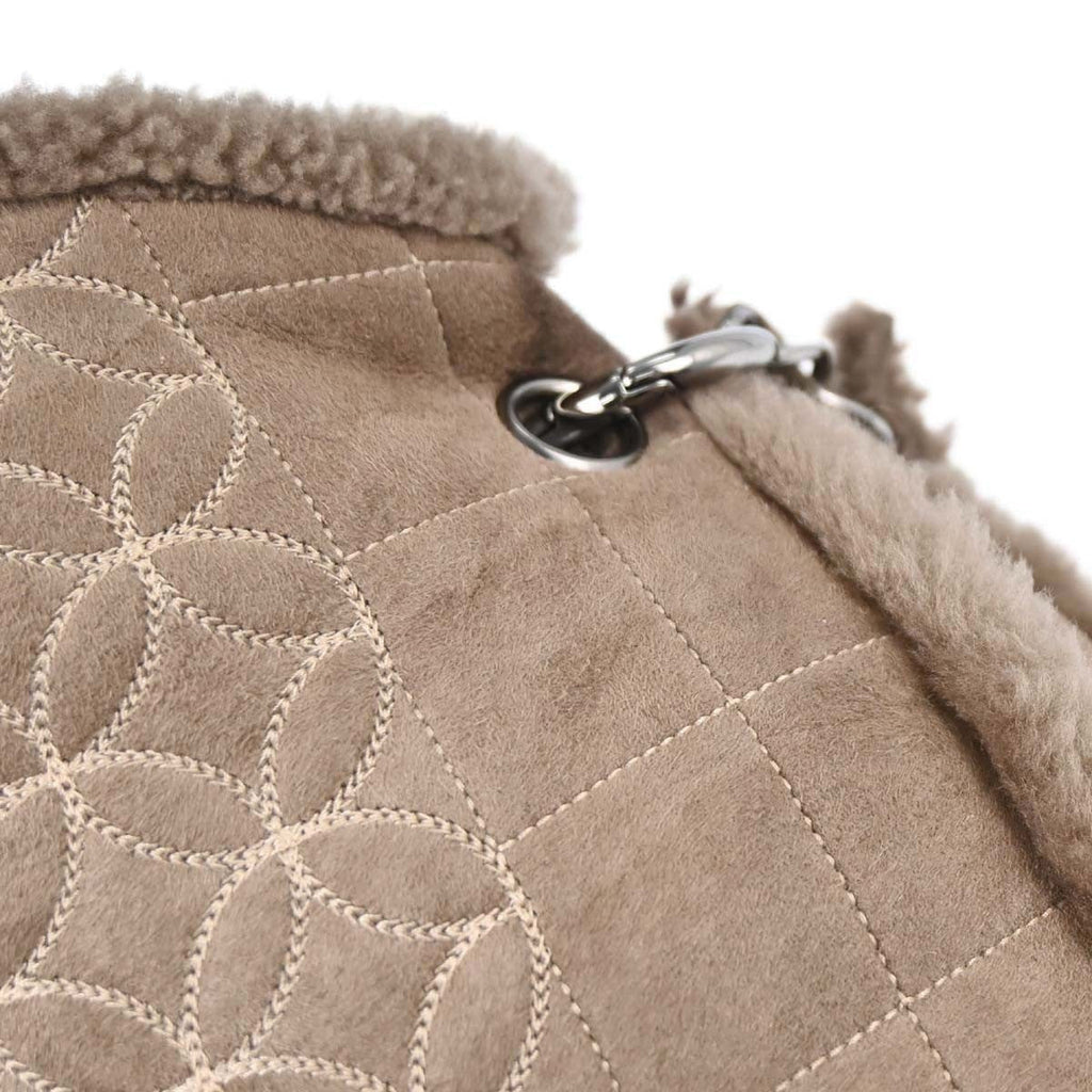 Chanel Vintage Embroidered Cc Chain Tote Quilted Suede And Shearling Brown Suede Tote Bag Bag (Pre-Owned)