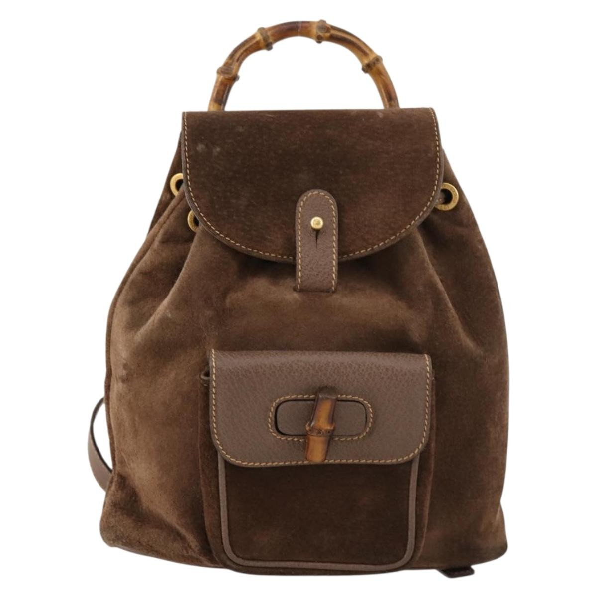 Gucci Gucci Bamboo Backpack Daim Brown Suede Backpack Bag (Pre-Owned)