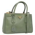 Prada Double Zip Lux Tote Saffiano Leather Gold Leather Handbag (Pre-Owned)