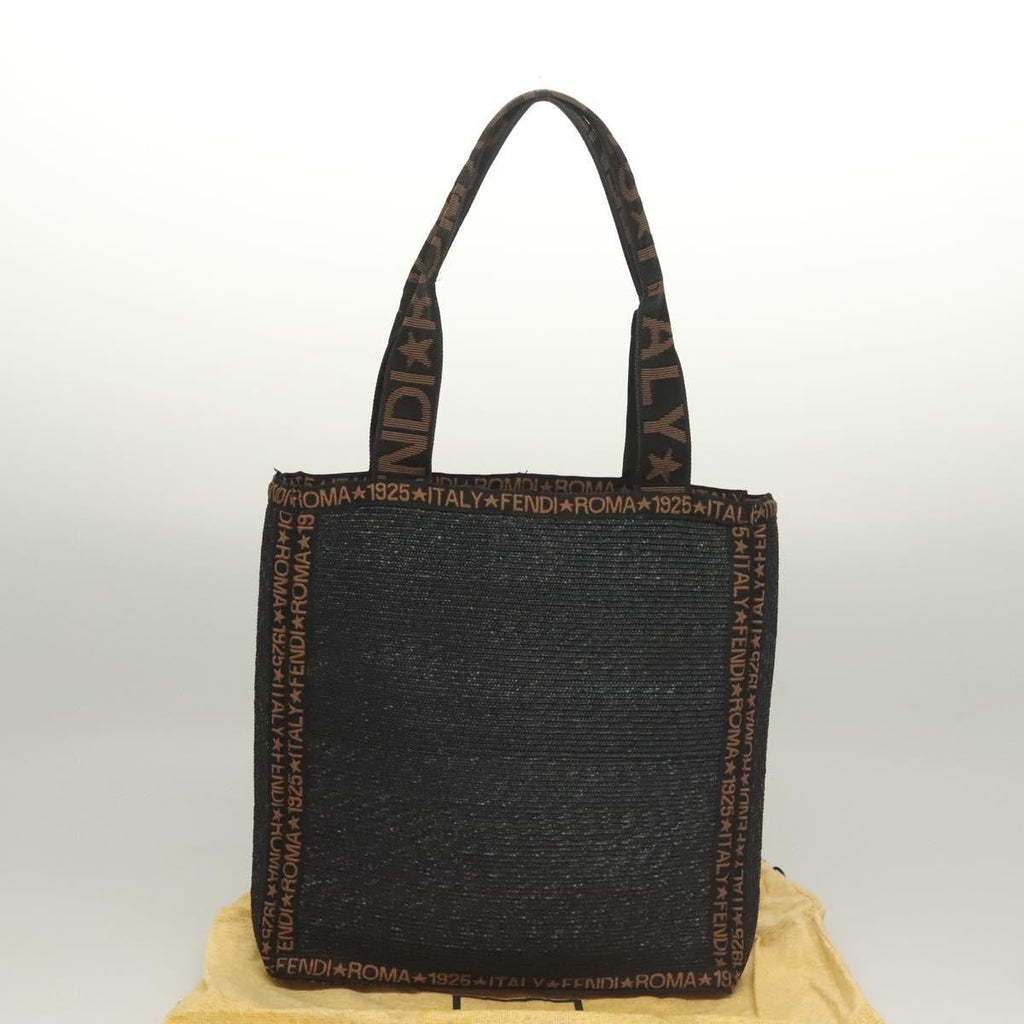 Fendi Zucca Tote Bag Straw Black Wood Tote Bag Bag (Pre-Owned)