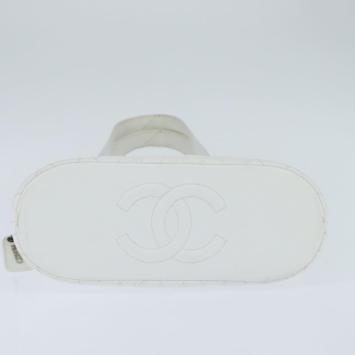 Chanel Vintage Cc Zip Around Bowler Bag Quilted Caviar White Leather Tote Bag Bag (Pre-Owned)
