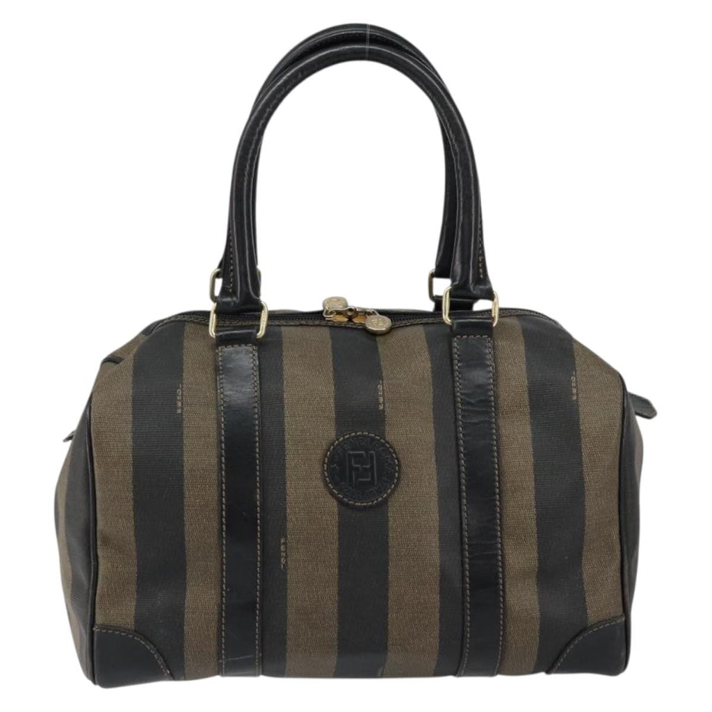 Fendi Vintage Pequin Boston Bag Coated Canvas Brown Canvas Handbag (Pre-Owned)