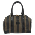 Fendi Vintage Pequin Boston Bag Coated Canvas Brown Canvas Handbag (Pre-Owned)