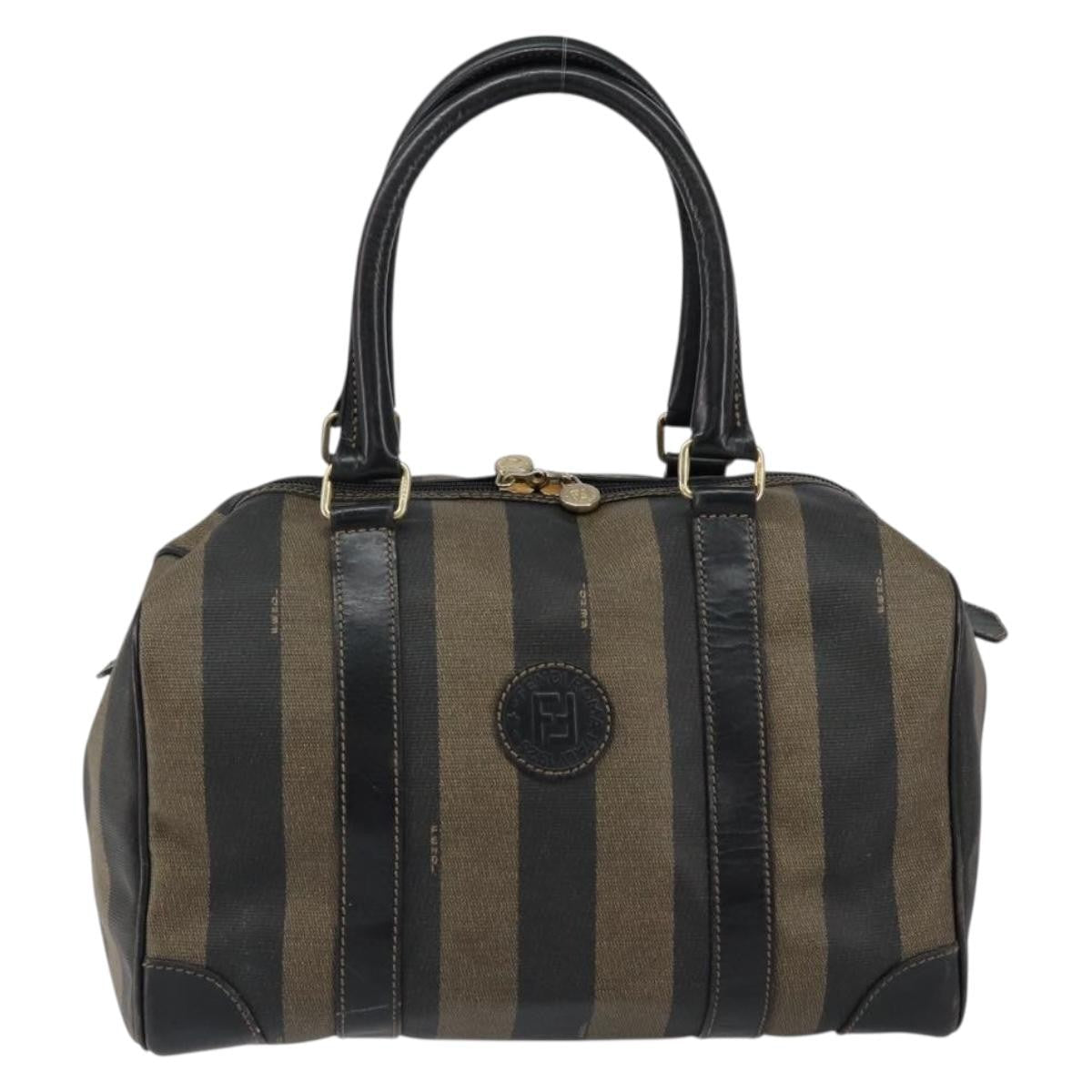 Fendi Vintage Pequin Boston Bag Coated Canvas Brown Canvas Handbag (Pre-Owned)